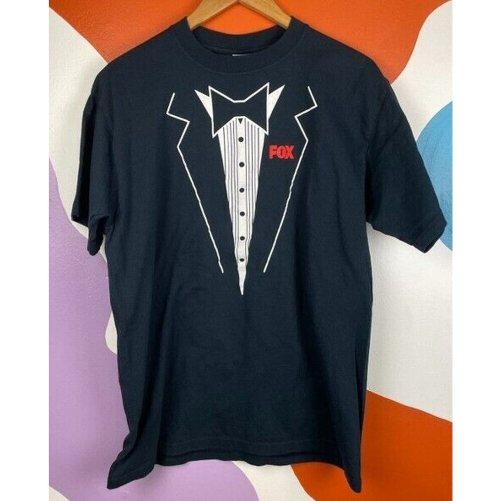 Y2K Tuxedo T-Shirt Mens Large Anvil Black Fox Married By America Reality TV